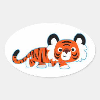 Oval Tigre de cartoon bonito no adesivo