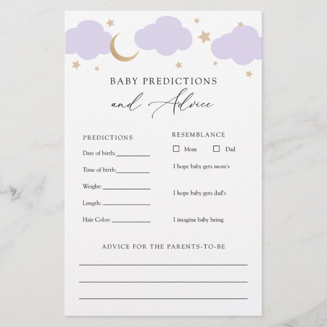 Over the Moon Baby Advice and Predictions Card (Frente)