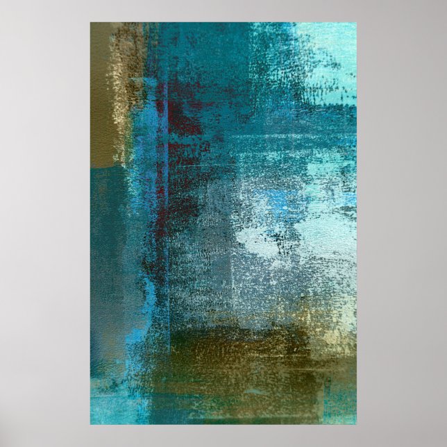 'Oversight' Teal Abstrato Art Impressão (Frente)