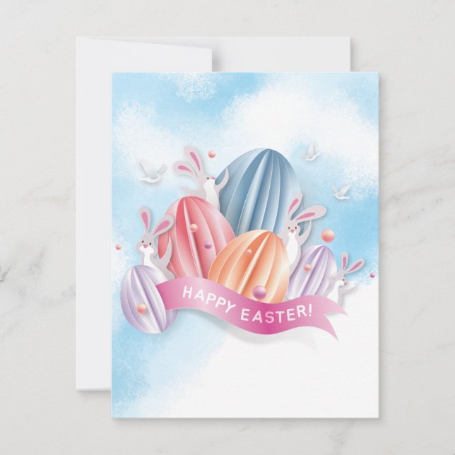 Ovo De Páscoa 3D De Pastel Com Convite Para Coelho (Frente)