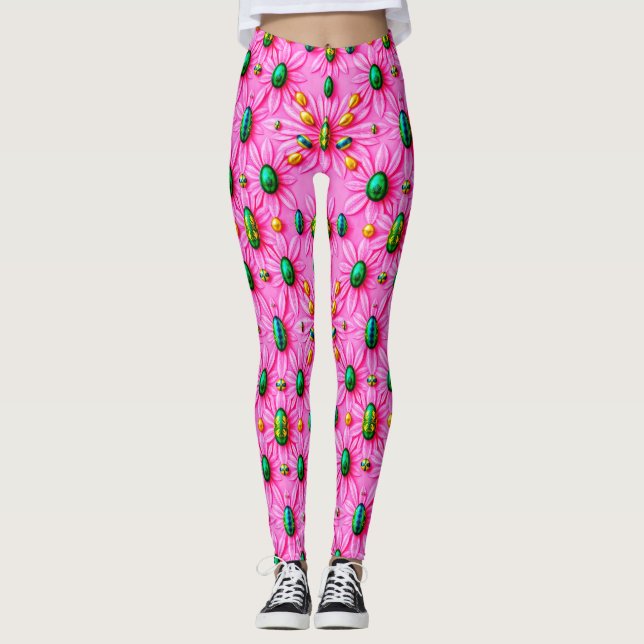 OVOS DE PÁSCOA ~ Rosa Floral 3D ~ Leggings (Frente)
