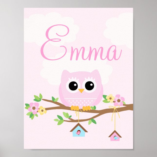 Owl Baby Girl rosa poster personalizado (Frente)