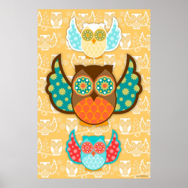 Owl Boheme Poster - Escolha qualquer cor de fundo (Frente)