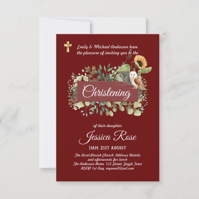 OWL Christening convida batismo (Frente)