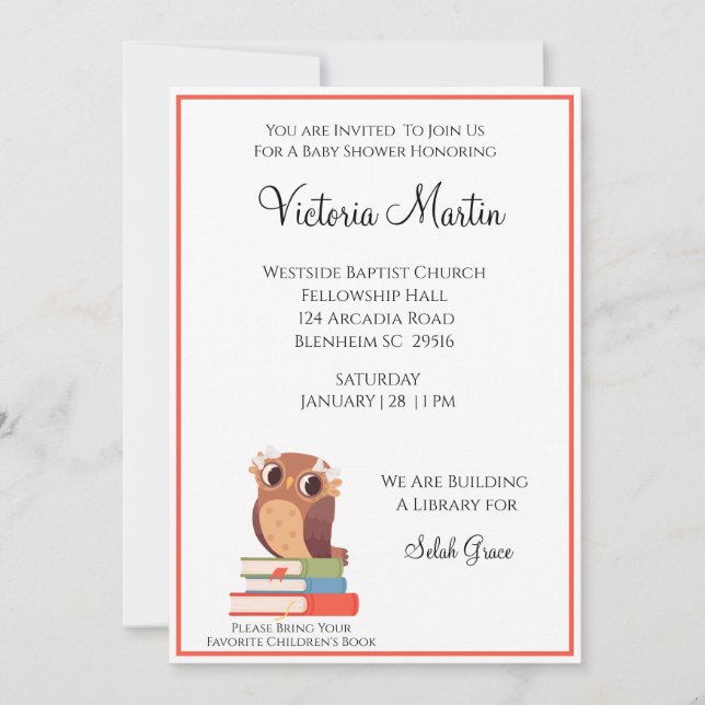 Owl Traga Um Convite Para Chá de fraldas De Livro (Frente)