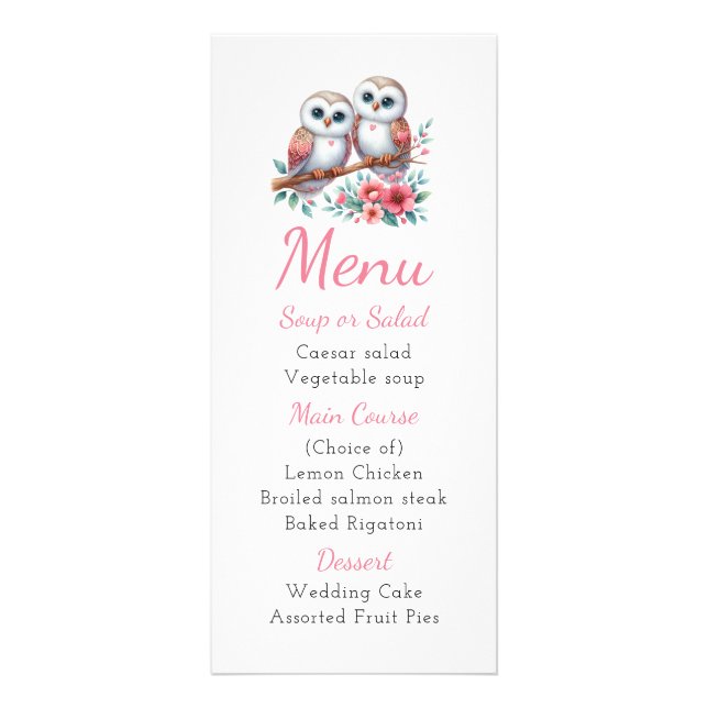 Owl Woodland Boho Rustic Country Wedding Menu (Frente)