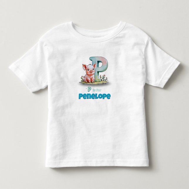 P é para Penelope - Camiseta Personalizada para Cr (Frente)