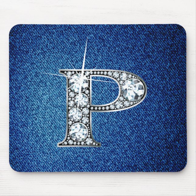 P Faux-"Diamond Bling" em Denim Mousepad (Frente)