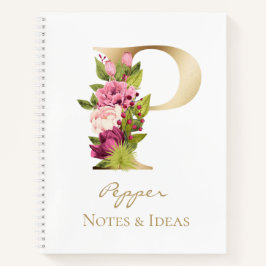 P - Letra Monograma Dourado - Cor de rosa - Floren