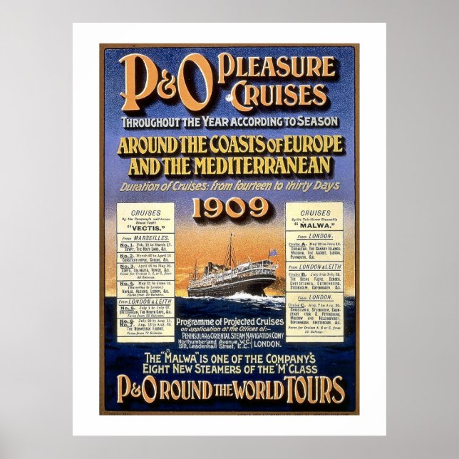 P&O Pleasure Cruises - Vintage Travel Poster (Frente)