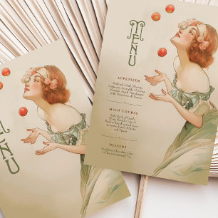 Paches Art Nouveau Cartão de Menu de Casamento