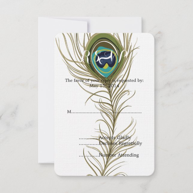 Pacock Feather Wedding RSVP (Frente)