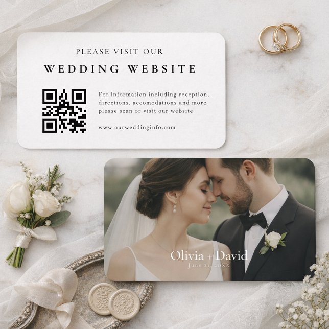 Pacote de 100 Cartões Elegantes de Site de Casamen (Elegant wedding website QR code card with matching photo save the date)