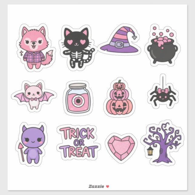 Pacote de Adesivos Adoráveis Kawaii de Halloween (Folha)