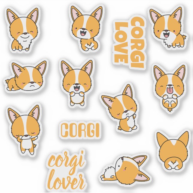 Pacote de adesivos de cães corgi fofos (Frente)