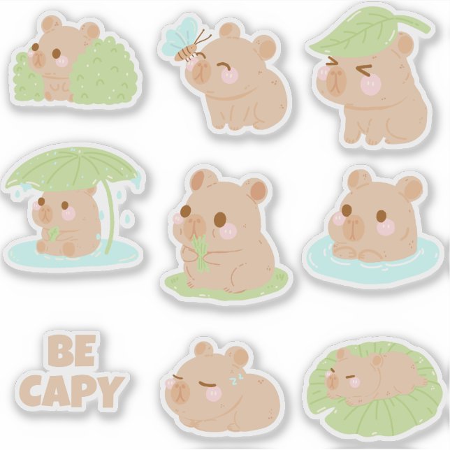 Pacote de adesivos de capivara kawaii fofa (Frente)