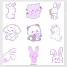 Pacote de Adesivos de Coelhinho Panda Roxo Pastel