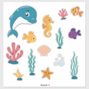 Pacote de Adesivos de Criaturas Marinhas Fofas
