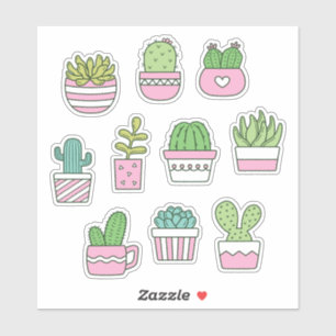 Pacote de Adesivos de Desenhos de Cactos Suculenta