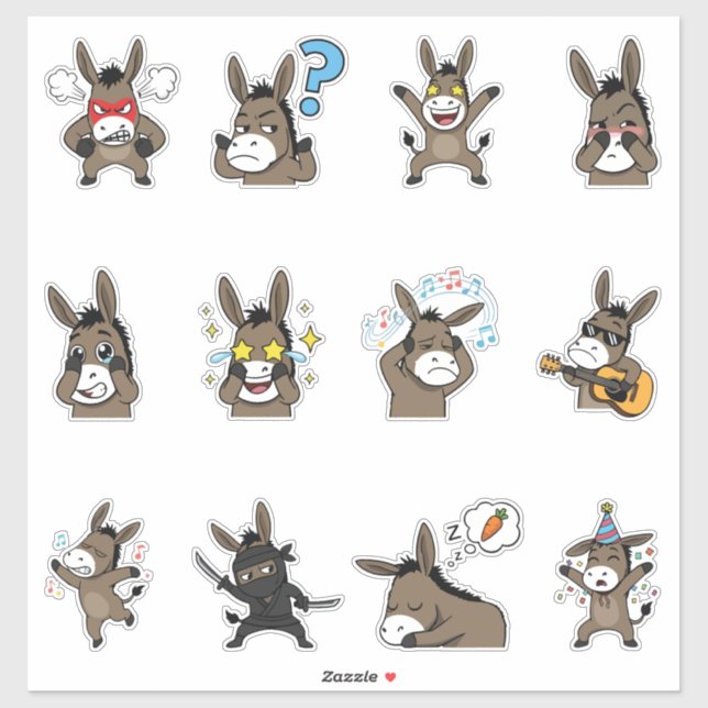 Pacote de Adesivos de Emoji de Burro Fofo (Folha)