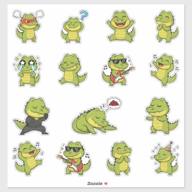 Pacote de Adesivos de Emoji de Crocodilo Fofo (Folha)