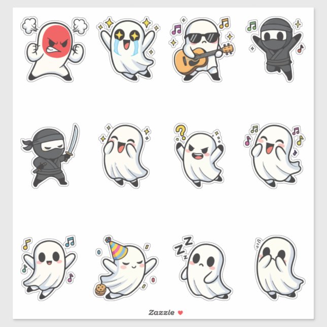Pacote de Adesivos de Emoji de Fantasma Fofo (Folha)