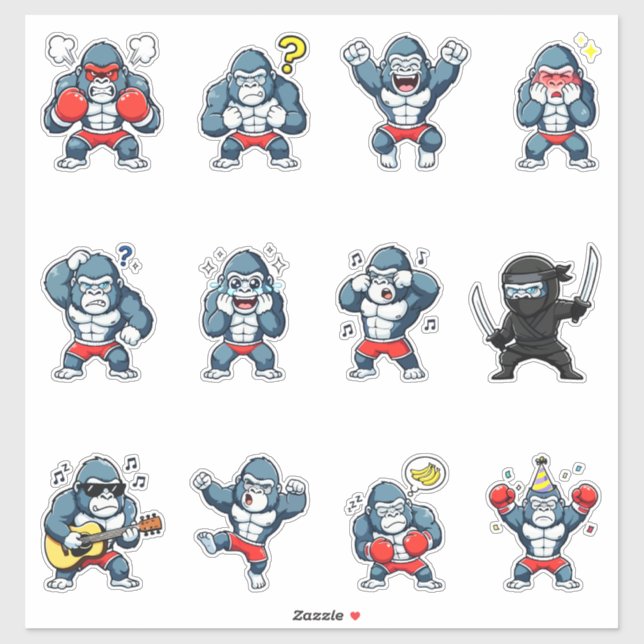 Pacote de Adesivos de Emoji de Gorila Fofo (Folha)