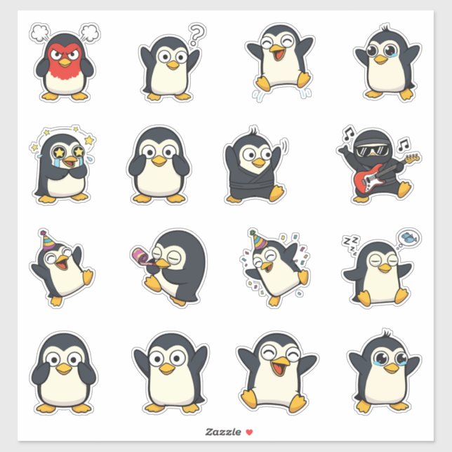 Pacote de Adesivos de Emoji de Pinguim Fofo (Folha)