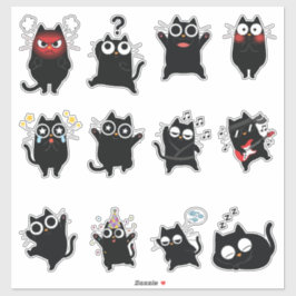 Pacote de Adesivos de Expressões de Gato Preto Fof