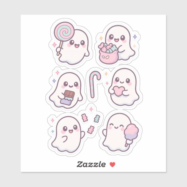 Pacote de Adesivos de Fantasmas Kawaii de Doces Fo (Folha)