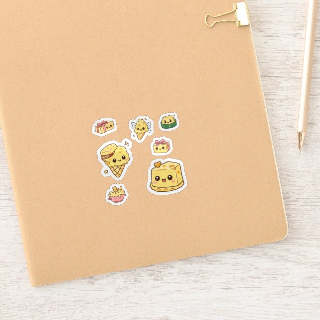 Pacote de Adesivos de Queijo Kawaii Fofo  (Notebook)