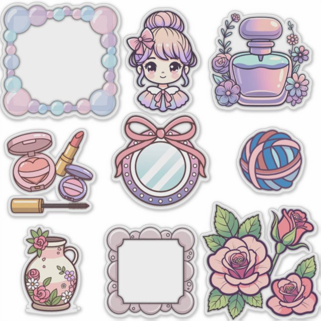 Pacote de Adesivos Estéticos Fofos Kawaii – Moldur (Frente)