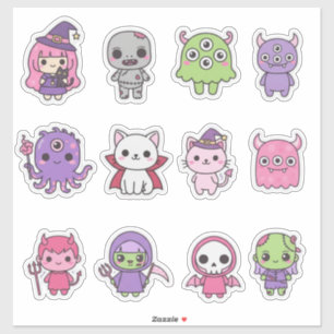 Pacote de Adesivos Kawaii Pastel Monster Mash