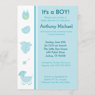 Pacote de Joy Baby Boy Blue Chá Convite 5x7