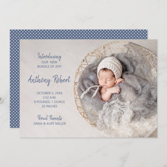 Pacote de Joy Baby Boy Foto de Anúncios de Nascime (Frente/Verso)