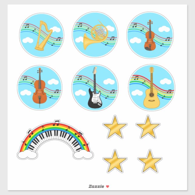 Pacote Variado de Adesivos de Instrumentos Musicai (Folha)