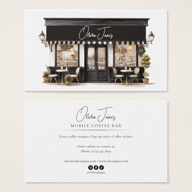 Padaria Café Chic Preto e Branco de Paris (Frente & Verso)