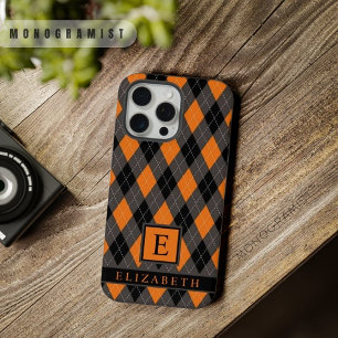 Padrão Argyle Preto Cinza Laranja Personalizável