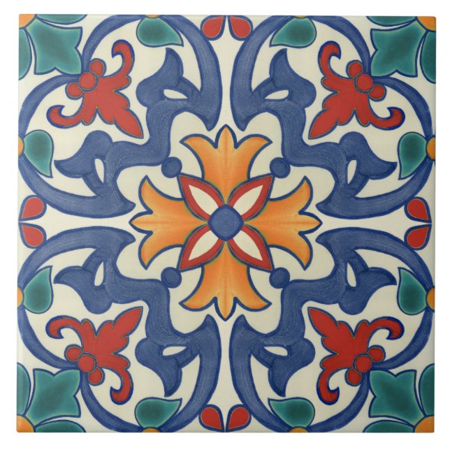 Padrão Azulejos Amarelo Azulejos Azul Vermelho Azu (Frente)