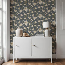 Padrão Botânico da Cinza Azul Floral Beige Lily