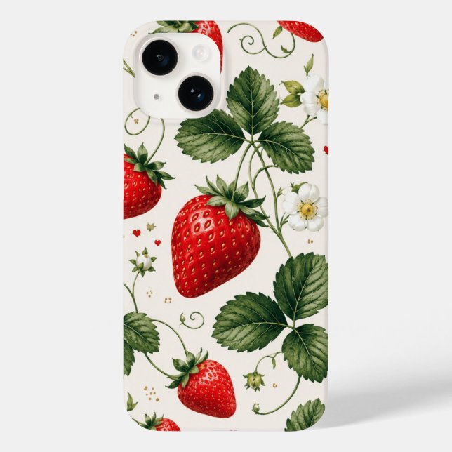 Padrão Botânico de Morango Sem Costura Estilo Vint (Verso)