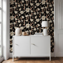Padrão Botânico Floral Black Beige Lily