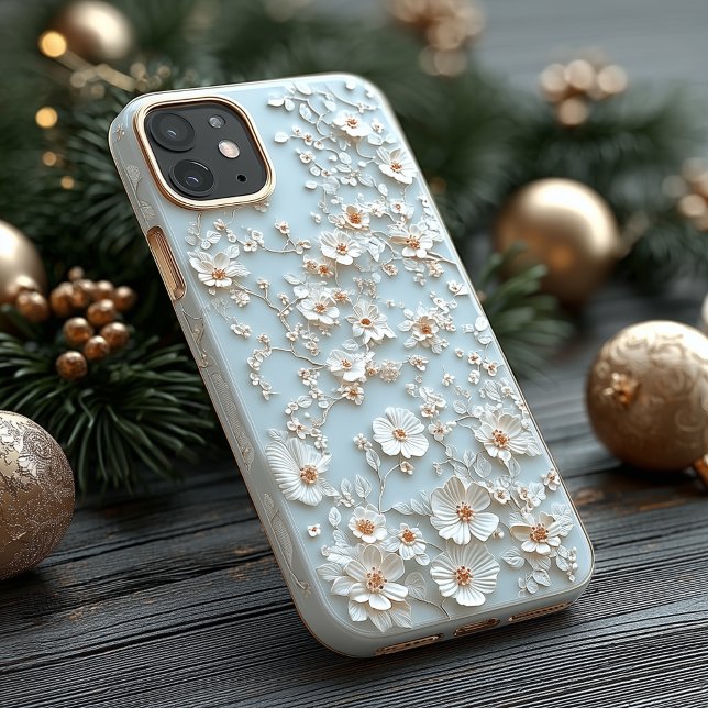 Padrão Botânico Floral Branco Elegante (Criador carregado)