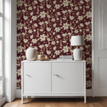 Padrão Botânico Floral Burgundy Vermelho Beige Lil