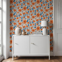 Padrão Botânico Floral Laranja Azul Lily