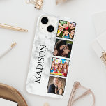 Padrão Branco da Pedra Marble<br><div class="desc">Crie sua própria capa de telefone personalizada de colagem de 4 fotos com suas imagens personalizadas e seu nome em um na moda elegante fundo de mármore branco.</div>