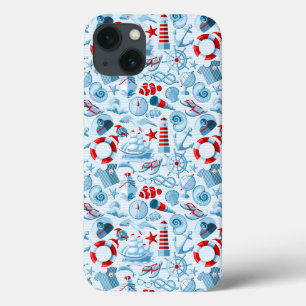 Padrão Branco E Azul Náutico