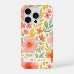 Padrão Brilhante Rosa Laranja Floral Aquarela 
