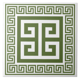 Padrão-chave grego Azulejo de cerâmica verde-oliva