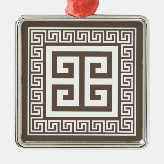 Padrão-Chave Grego Ornamento De Metal Branco E Cas (Frente)